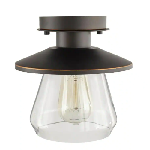 1-Light Oil Rubbed Bronze and Glass Vintage Semi-Flush Mount