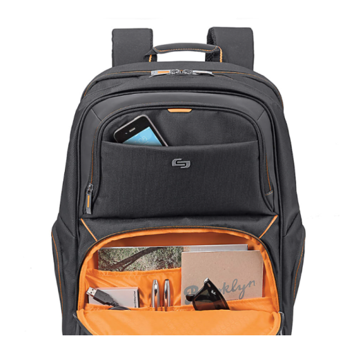 Solo New York Everyday Backpack with 17.3" Laptop Compartment, Black/Orange