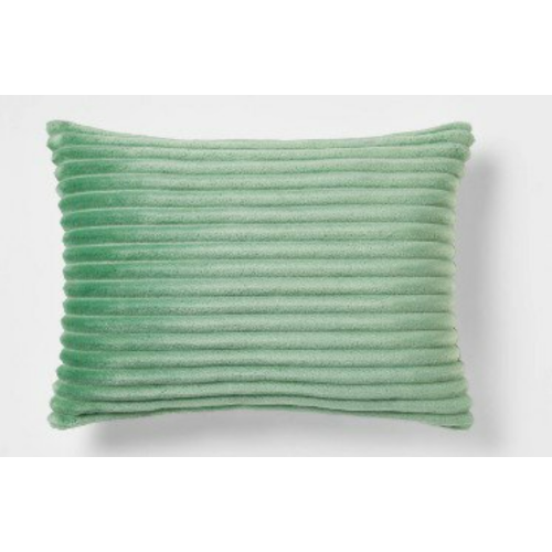 Ashler Oblong Cut Plush Decorative Throw Pillow in Light Green 18 in x 18 in