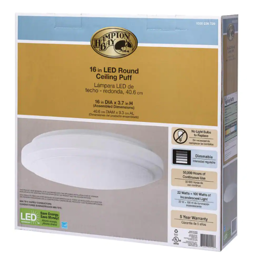 16 in. Bright White Round LED Flush Mount Ceiling Light Fixture 1640 Lumens 4000K 22-Watt Dimmable ENERGY STAR Rated