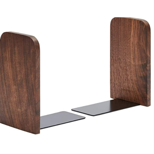 Pandapark Wood Bookends, Pack of 1 Pair, Non-Skid, Black Walnut, Office Book Stand (Black Walnut-A)