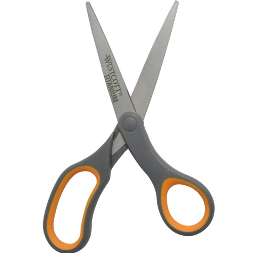 Westcott Titanium Bonded Scissors, Soft Handle, 8", Straight, Gray/Yellow