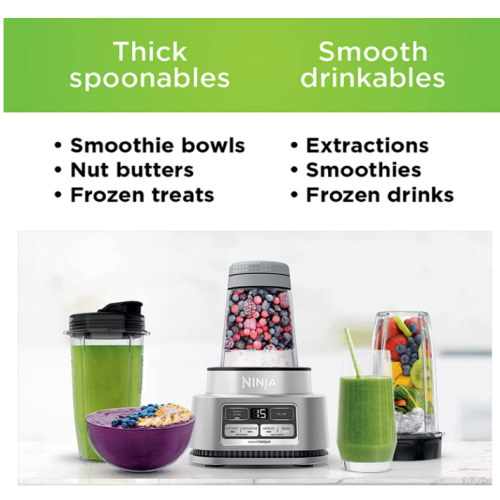 Ninja SS101 Foodi Smoothie Maker & Nutrient Extractor* 1200 WP, 6 Functions Smoothies, Extractions*, Spreads, smartTORQUE, 14-oz. Smoothie Maker, (2) To-Go Cups & Lids, Silver