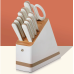 Beautiful 12-piece Forged Kitchen Knife Set in White with Wood Storage Block, by Drew Barrymore