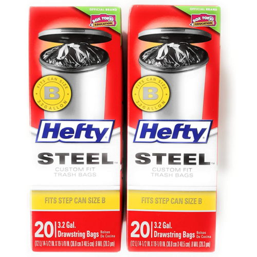 Hefty Steel Custom Fit B Size Drawstring Trash Bags, Black, Unscented ...