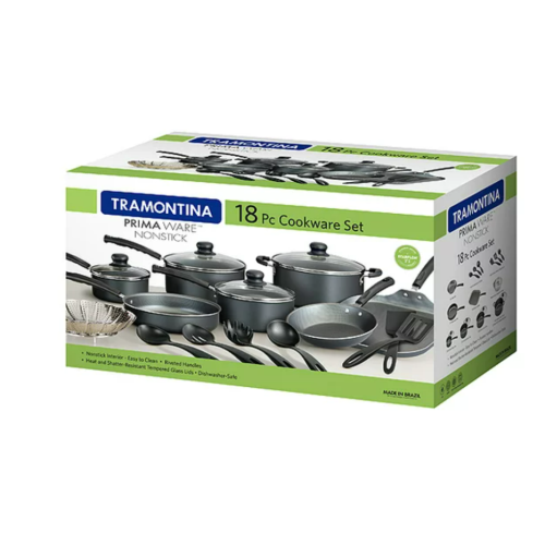 Tramontina Primaware 18 Piece Non-stick Cookware Set, Steel Gray