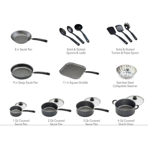 Tramontina Primaware 18 Piece Non-stick Cookware Set, Steel Gray