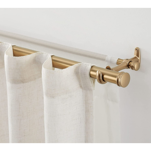 Cambria® Premier Complete Double (1 1/8" Front Rod and 5/8" Back Rod) Adjustable Curtain Rod Set with End Caps for Curtains and Draperies, Fits 88" to 144" Windows, Warm Gold