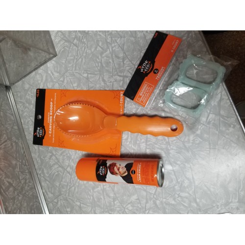 HYDE AND EEK Spray-on-temporary Hair Color, Pumpkin Carving Scoop, Vampire Fangs