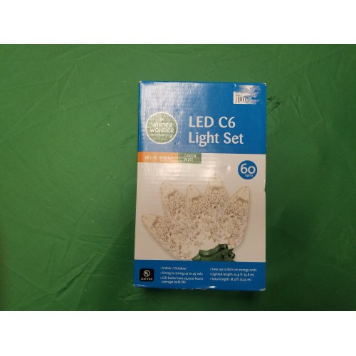 60ct LED C6 Faceted Christmas String Lights Warm White with Green Wire 