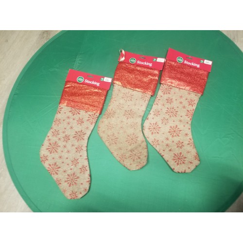 Burlap and Glitter Stocking Large set of 3