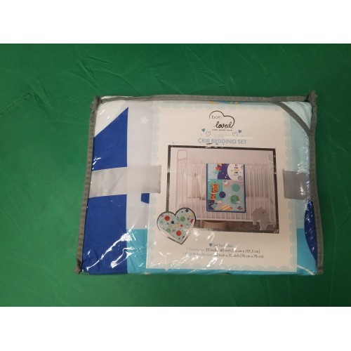 Born Loved 2 Piece Crib Bedding Set Blue NWT 1 Comforter 1 Plush Baby Blanket