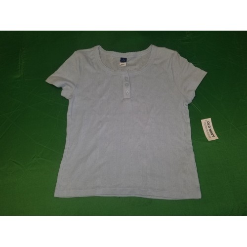 Short-Sleeve Pointelle-Knit Henley Top for Girls L 10-12