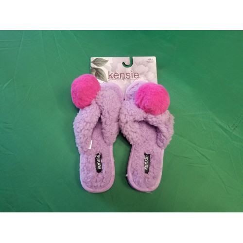 Kensie Memory Foam Slippers Flip Flop Thong 9 Women Purple Puff Ball NWT