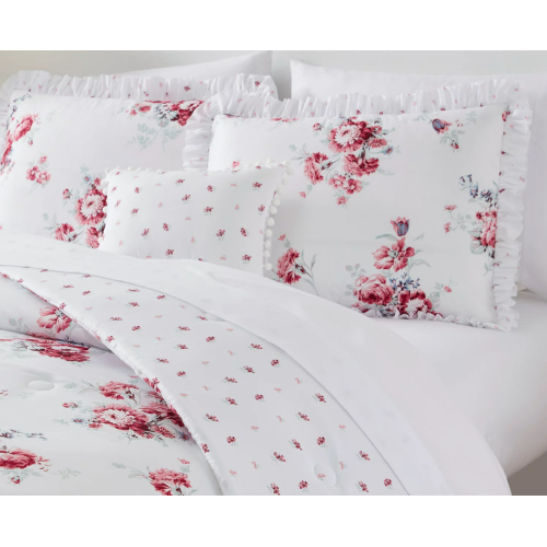 Simply Shabby Chic Sunbleached Floral 4-Piece Washed Microfiber Comforter Set, Full/Queen