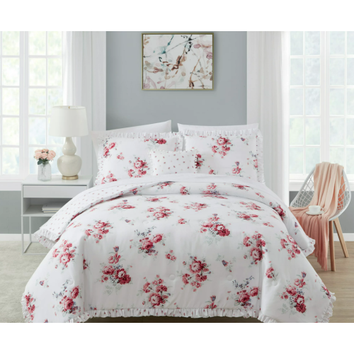 Simply Shabby Chic Sunbleached Floral 4-Piece Washed Microfiber Comforter Set, Full/Queen