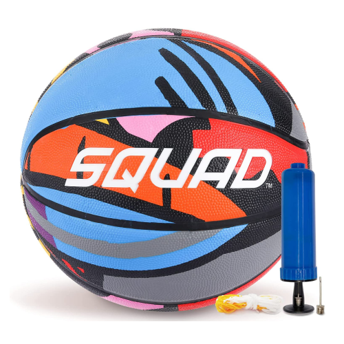 SQUAD Basketball with Eye-Catching Graffiti Design, Durable Rubber Basketball - Regulation Size 7 (29.5") for Indoor/Outdoor Play - Pump  Included