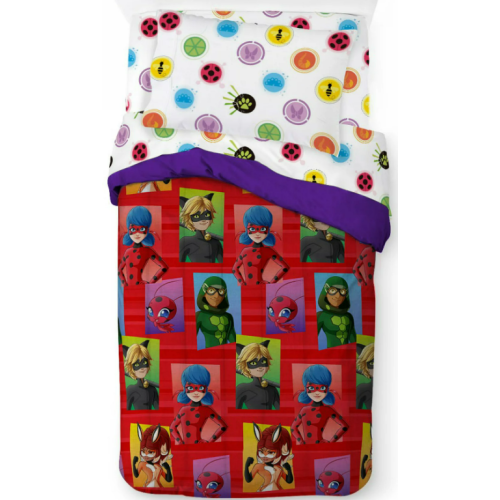 Miraculous Ladybug Squares Kids Twin Bed-in-a-Bag Set, 86 x 64 Microfiber, Red, Disney