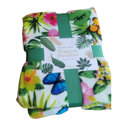 Tropical Paradise Flannel Throw NEW in Pack Size 50" x 60" 100% Polyester Choose