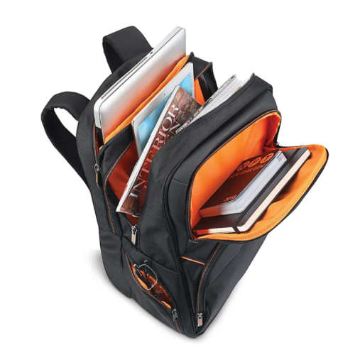 Solo New York Everyday Backpack with 17.3" Laptop Compartment, Black/Orange