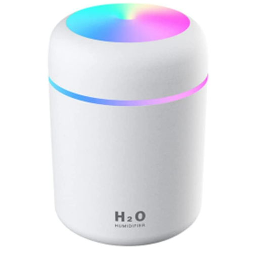 Colorful Car Humidifier Diffuser, USB 300ml Portable with 7 Colors 2 Fog Mode Ultra Quiet Suitable for Home Car Bedroom Office and Travel (White)