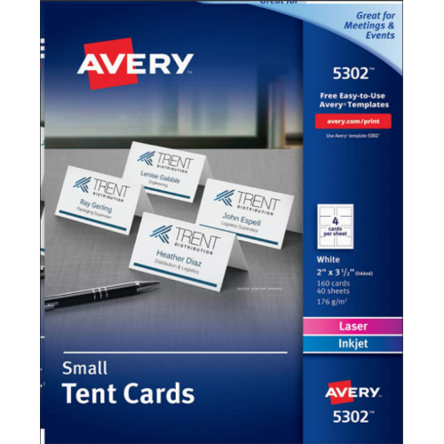 Avery Printable Small Tent Cards, 2" x 3.5", Two-Sided Printing, Matte White