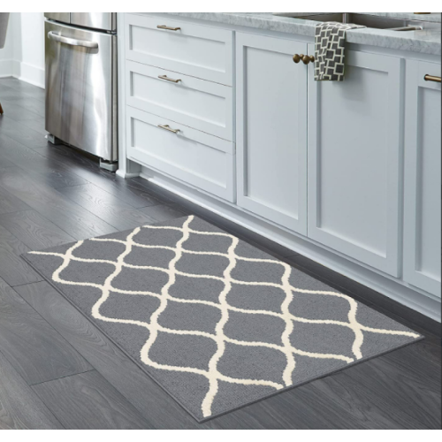 Maples Rugs Rebecca Contemporary Kitchen Rugs Non Skid Accent Area Carpet [Made in USA], 20''x 34'' Grey/White