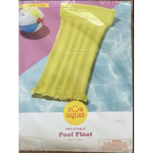 Sun Squad Inflatable Yellow Pool Float w/ Built In Pillow 67" L & 25" W B238