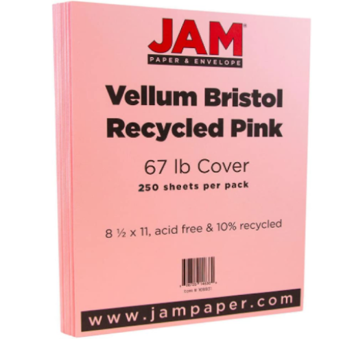 JAM PAPER Vellum Bristol 67lb Cardstock - 8.5 x 11 Coverstock - 147 GSM - Pink - 50 Sheets