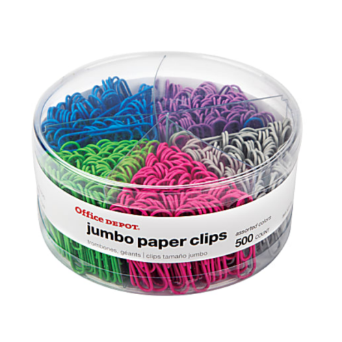 Office Depot® Brand Paper Clips, Pack Of 500, Jumbo, Assorted Colors