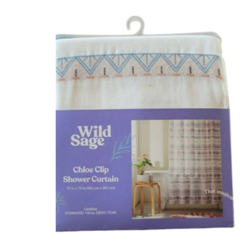 New Wild Sage 72” x 72” "Chloe" Clip Poly Multicolor Boho Fabric Shower Curtain