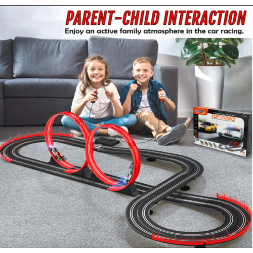 Race Track Toys for Boys Age 8-12 with 2 Loop, 4 Race Cars 1:43 Scale with Headlights, Battery Operated