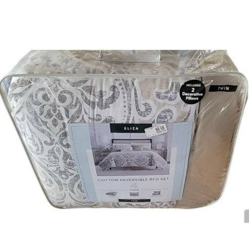 Eliza Twin 4-Piece Comforter Set in Taupe/Grey