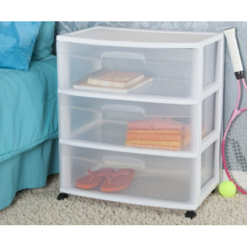 Sterilite Wide 3 Drawer Cart White