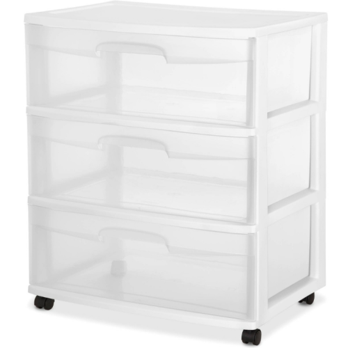 Sterilite Wide 3 Drawer Cart White