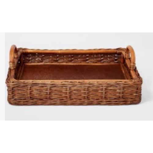 Handcrafted Rattan Wicker Tray By Threshold With Tags