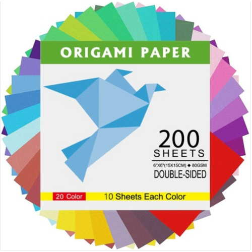 Origami Paper Double Sided Color - 200 Sheets - 20 Colors - 6 Inch Square Easy Fold Paper for Beginner