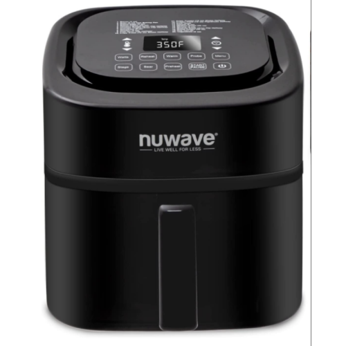 Nuwave Brio 8-Qt Air Fryer, Powerful 1800W, Easy-to-Read Cool White Display, 50°-400°F Temp Controls, 100 Pre-Programmed Presets & 50 Memory Slots, Integrated Smart Thermometer, Linear T Technology