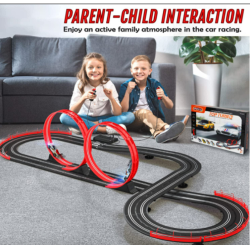 Race Track Toys for Boys Age 8-12 with 2 Loop, 4 Race Cars 1:43 Scale with Headlights, Battery Operated