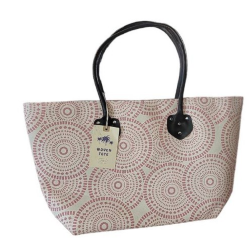 Blue Star Woven Tote Bag Geometric Pattern