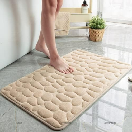 Cobblestone Embossed Bathroom Bath Mat Khaki, 40 x 60 cm