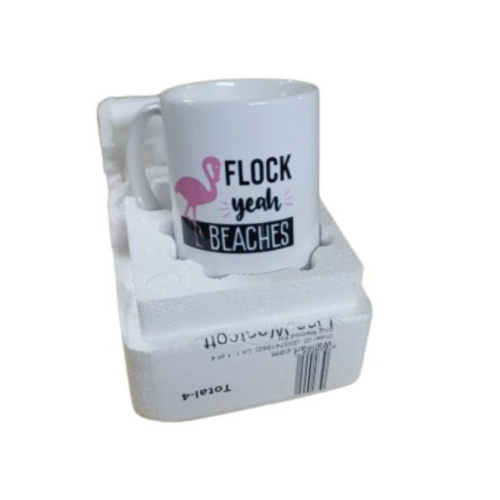 Flock Yeah Beaches 11 Ounce White Ceramic Tea Cup Flamingo Mug Flamingo Gift Funny Pun Mug