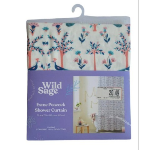 Wild Sage Esme Peacock Bathroom Shower Curtain Decor Pink Green