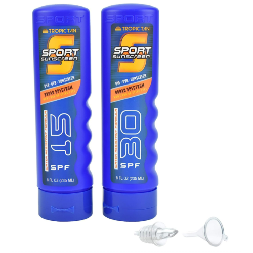 GoPong Sport Bottle Sunscreen Flask 2 Pack, Includes Funnel and Liquor Bottle Pour Spout