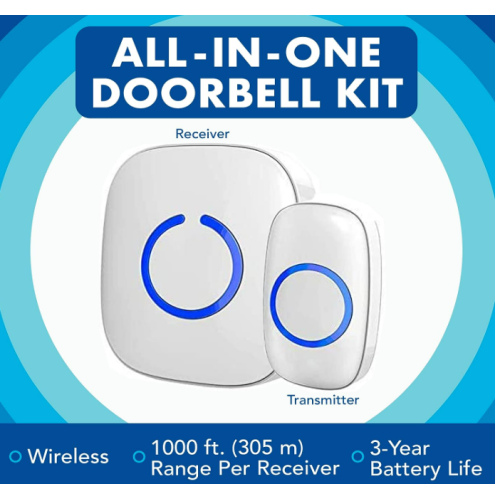 SadoTech Wireless Doorbells for Home, Apartments, Businesses, Classrooms, etc. - 2 Door Bell Ringer & 1 Plug-In Chime Receiver, Battery Operated, Easy-to-Use, Wireless Doorbell w/LED Flash, White