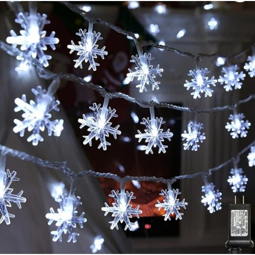 Snowflake Christmas Lights, Warm White, Battery operated