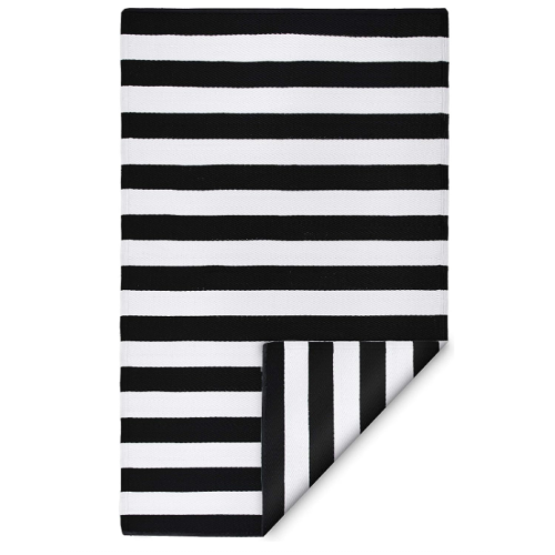 FH Home Indoor/Outdoor Recycled Plastic Floor Mat/Rug-Reversible-Weather & UV Resistant--Black & White 6 ft x 9 ft