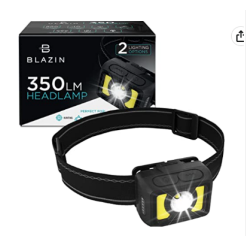 Blazin LED Rechargeable Headlamp - Outdoor LED Head Lamp with Spotlight and Flood Light Modes - Super Bright, Comfortable Headlight for Adults and Kids - Running, Hiking, Fishing, Camping, Backpacking