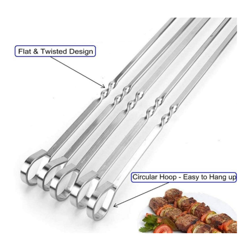 12PCS Kabob Skewers Flat Metal Stainless Steel BBQ Barbecue Skewer 14" Anti-Roll Heavy Duty Shish Kebob Sticks Wide Reusable Grilling Skewers Set for Meat Shrimp Chicken Vegetable Kebab Fork Sausage…