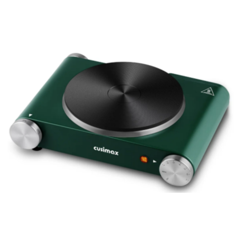 Cusimax 1500W Electric Hot Plate,Cast Iron Single Burner For Cooking,Stainless Steel Countertop Cooktop,Heat-up in Seconds,Green